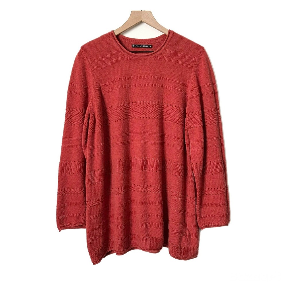 Gudrun Sjoden Edna Red Recycled Cotton Textured Stripe Knit Sweater Large
